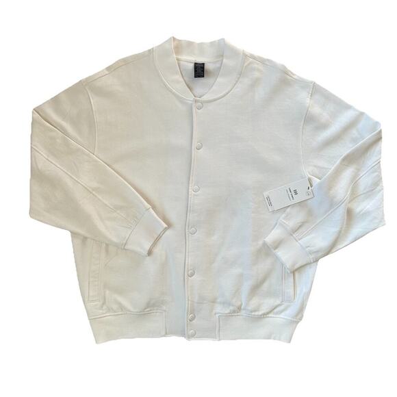 Cory Vines Other - Cory Vines Mens Bomber Jacket Sweatshirt Size Lg Off White Fleece Varsity Style